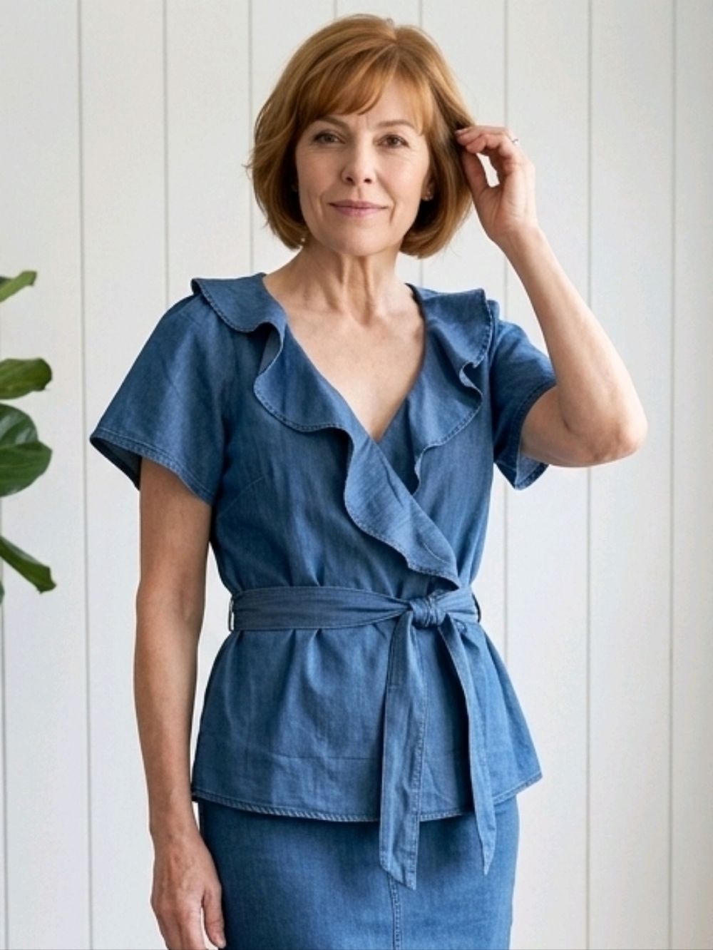 NWT St. John's Bay Dark Chambray Wrap Top ~sz 0X